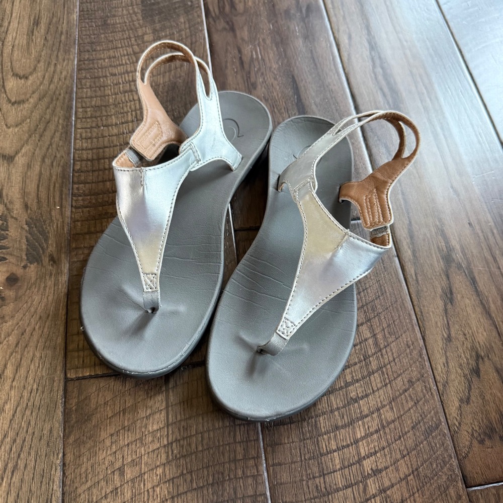 OluKai Eheu Girls Silver Metallic‎ Thong Slingback Sandals Size 6 30139-2K26